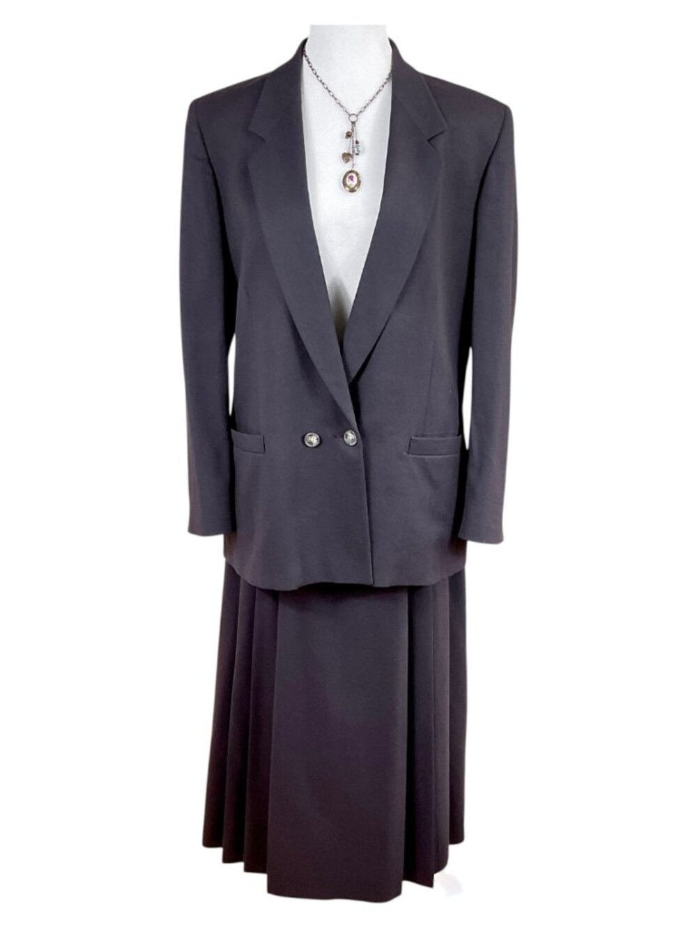 Vintage Wool Skirt Set Brown Maxi Skirt Tailored Jacket Size (14)